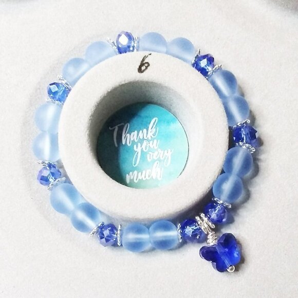 Blue Butterfly - Beaded Stretch Bracelet 4 Girls 5.5-6" Wrists! - Picture 6 of 9